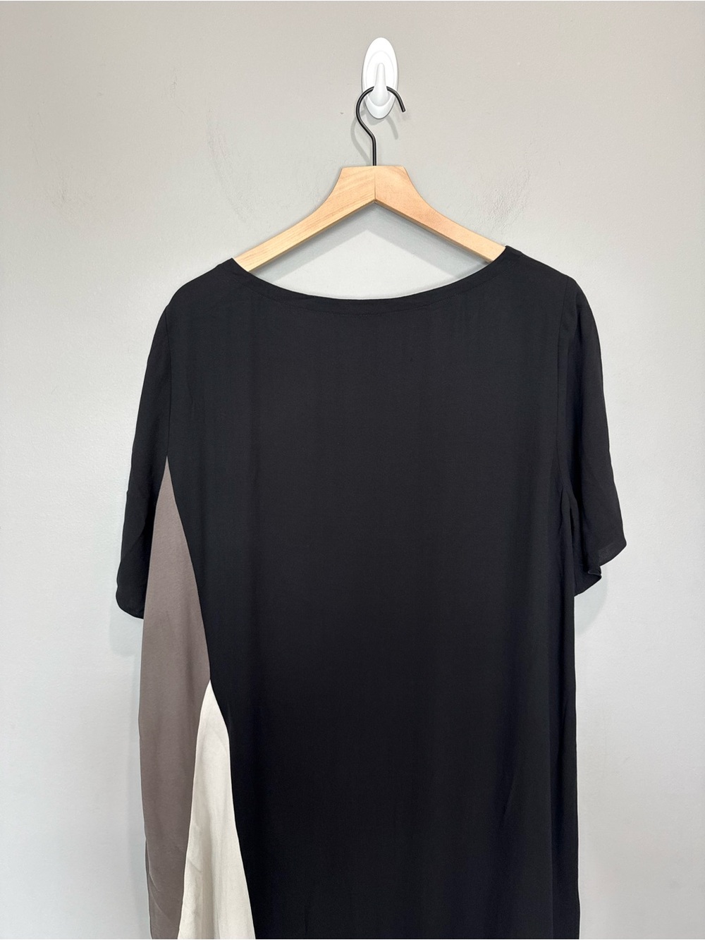 Eileen Fisher 100% Silk Color-block Georgette Shift Dress Black Gray Cream S18GC - Picture 5 of 8